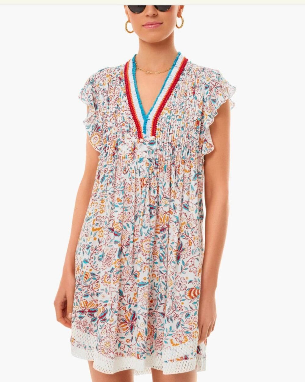 POUPETTE ST BARTH Sasha Floral Mini Dress Cover-Up Lace Fringe XS